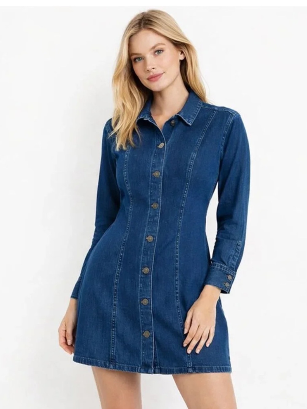 Abercrombie & Fitch Blue Denim Button-Front Mini Dress